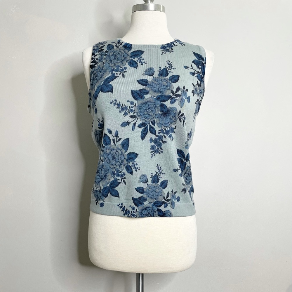DANA B & KAREN Floral Crewneck Sleeveless Wool Top